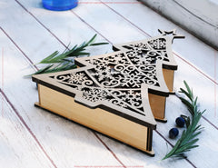 Christmas Tree Box with Snowflake Lid Elegant Laser-Cut Plywood Rustic Holiday Keepsake Box Digital Download |#U645|