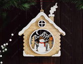 3D Layered Wooden House Christmas Ornament Cozy Winter Cabin with | Laser Cut Shadow Box Digital Download |#U646|