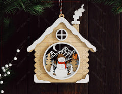 3D Layered Wooden House Christmas Ornament Cozy Winter Cabin with | Laser Cut Shadow Box Digital Download |#U646| VectorPort