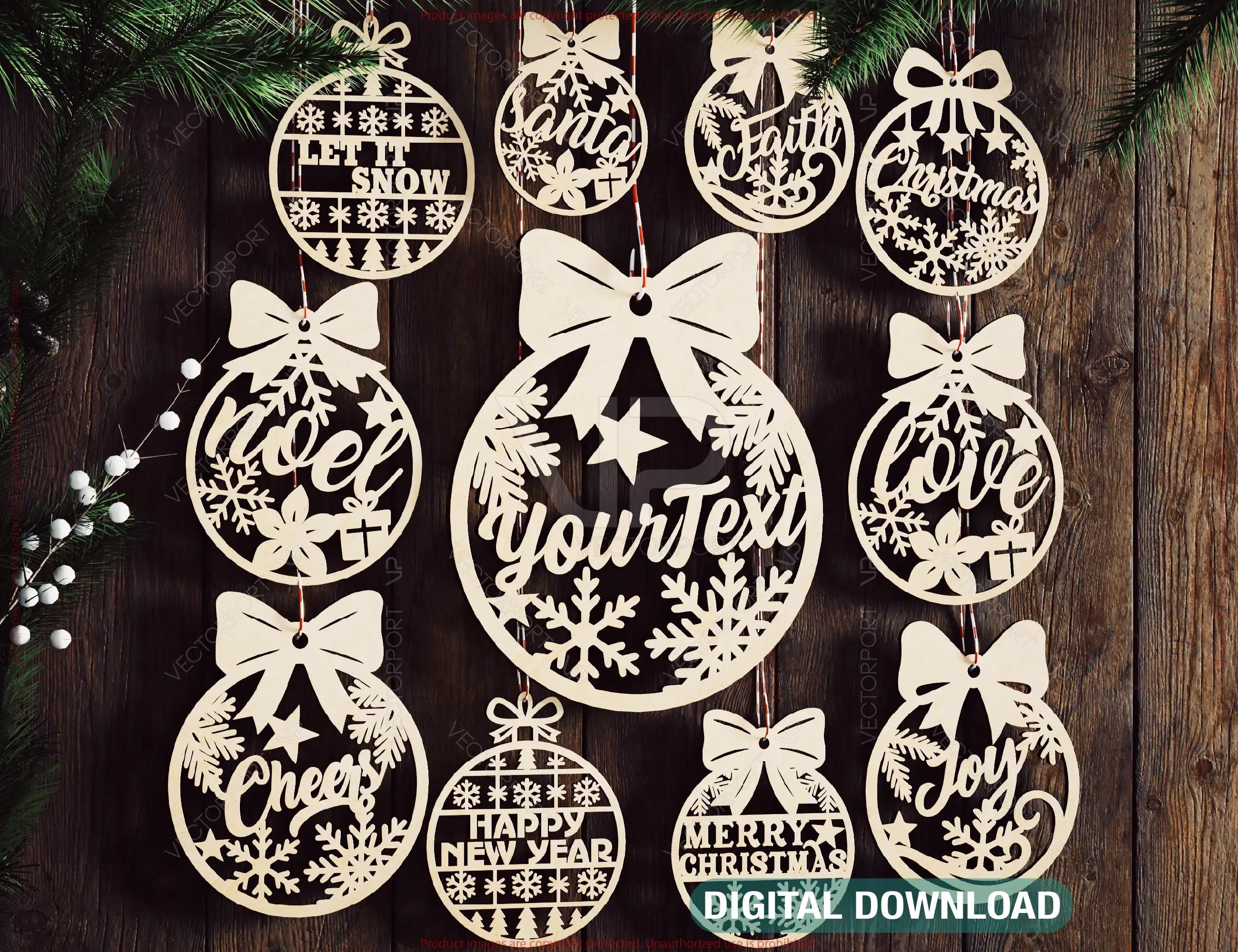 Editable Christmas Ornament SVG Personalized Name Bauble Laser Cut File Custom Xmas Decoration Glowforge Cricut Digital Download |#U647| VectorPort