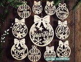 Editable Christmas Ornament SVG Personalized Name Bauble Laser Cut File Custom Xmas Decoration Glowforge Cricut Digital Download |#U647|