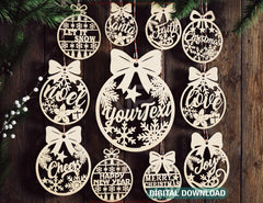 Editable Christmas Ornament SVG Personalized Name Bauble Laser Cut File Custom Xmas Decoration Glowforge Cricut Digital Download |#U647|