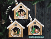 Wooden House Layered Christmas Ornament Cozy Winter Cabin with | Laser Cut Shadow Box Digital Download |#U648|