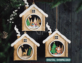 Wooden House Layered Christmas Ornament Cozy Winter Cabin with | Laser Cut Shadow Box Digital Download |#U648| VectorPort