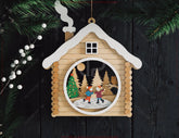 Wooden House Layered Christmas Ornament Cozy Winter Cabin with | Laser Cut Shadow Box Digital Download |#U648|