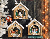 Christmas Ornament Wooden House Layered Cozy Winter Cabin with Owl, Santa, Kids | Laser Cut Shadow Box Digital Download |#U649|