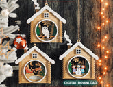 Christmas Ornament Wooden House Layered Cozy Winter Cabin with Owl, Santa, Kids | Laser Cut Shadow Box Digital Download |#U649| VectorPort
