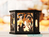 Autumn Forest Lantern – Laser Cut Wooden Tea Light Holder with Pumpkin, Squirrel & Fall Theme –Digital Download |#U651|
