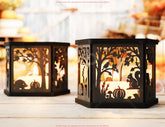 Autumn Forest Lantern – Laser Cut Wooden Tea Light Holder with Pumpkin, Squirrel & Fall Theme –Digital Download |#U651|