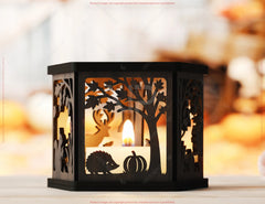 Autumn Forest Lantern – Laser Cut Wooden Tea Light Holder with Pumpkin, Squirrel & Fall Theme –Digital Download |#U651|