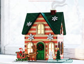 Colorful 3D Wooden Christmas House for Laser Cutting Tabletop Holiday Décor Miniature House with Santa’s Sleigh Digital Download |#U653|