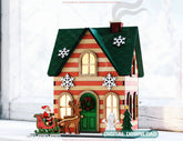 Colorful 3D Wooden Christmas House for Laser Cutting Tabletop Holiday Décor Miniature House with Santa’s Sleigh Digital Download |#U653| VectorPort