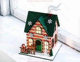 Colorful 3D Wooden Christmas House for Laser Cutting Tabletop Holiday Décor Miniature House with Santa’s Sleigh Digital Download |#U653|