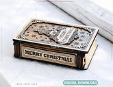 Customizable Rustic Wooden Book Box – Handcrafted Laser-Cut Christmas Keepsake Box Vintage Cover Digital Download |#U655|