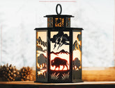 Majestic Buffalo Wildlife Lantern Horns, Prairie & Wildlife Panels Candle Holder Lamp Digital Download |#U658| VectorPort