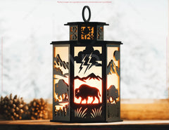 Majestic Buffalo Wildlife Lantern Horns, Prairie & Wildlife Panels Candle Holder Lamp Digital Download |#U658| VectorPort