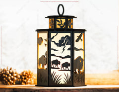 Majestic Buffalo Wildlife Lantern Horns, Prairie & Wildlife Panels Candle Holder Lamp Digital Download |#U658| VectorPort