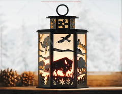 Majestic Buffalo Wildlife Lantern Horns, Prairie & Wildlife Panels Candle Holder Lamp Digital Download |#U658| VectorPort