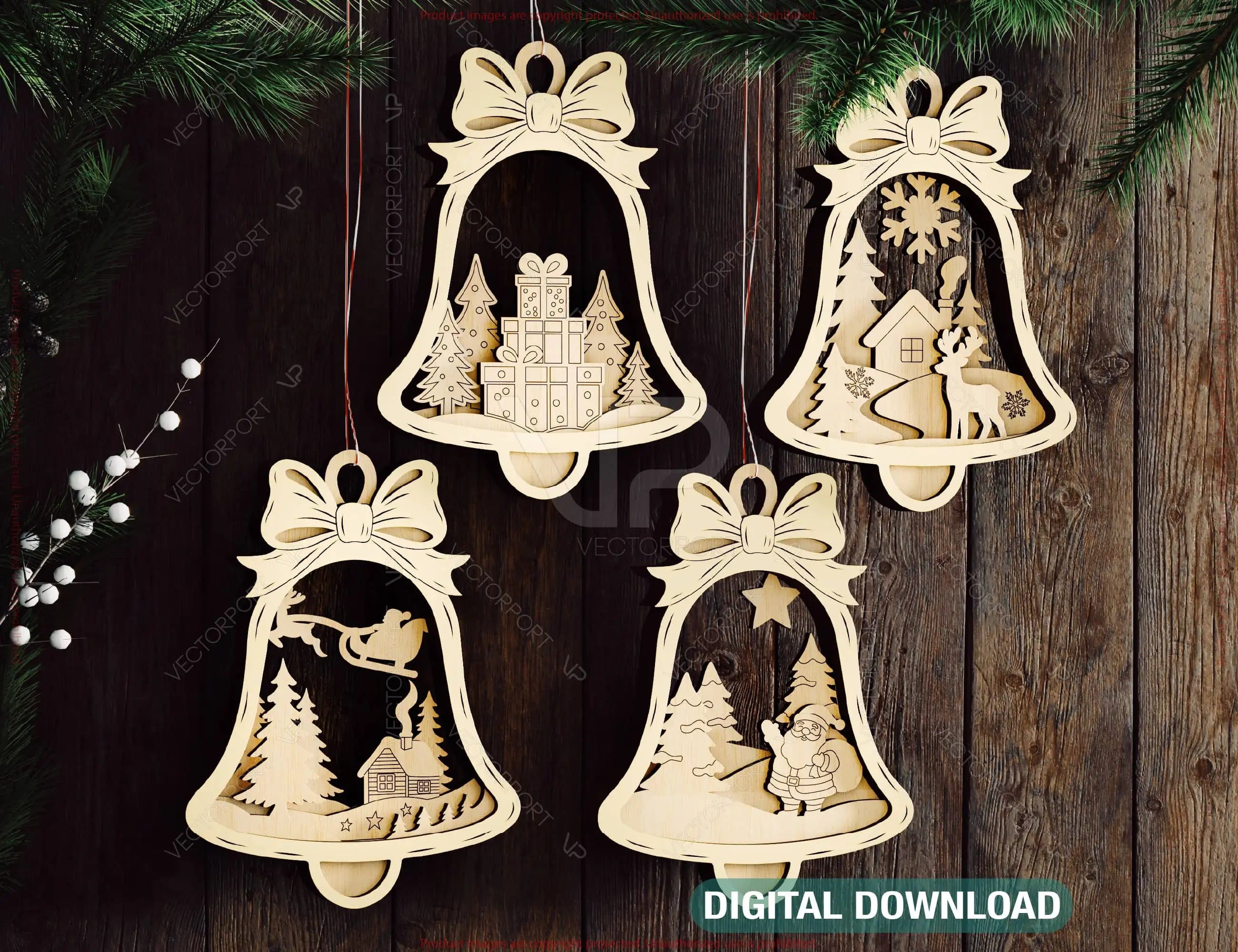 Bell Shape Layered Christmas Ornament SVG | Laser Cut 3D Snowy Scene Holiday Bauble | Digital Download |#U661| VectorPort