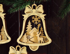 Bell Shape Layered Christmas Ornament SVG | Laser Cut 3D Snowy Scene Holiday Bauble | Digital Download |#U661| VectorPort