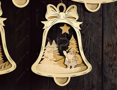 Bell Shape Layered Christmas Ornament SVG | Laser Cut 3D Snowy Scene Holiday Bauble | Digital Download |#U661|