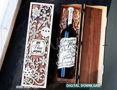 Festive Rustic Wine Box SVG – Custom Laser Cut Christmas Bottle Holder Customizable Engraved Digital Download |#U664|