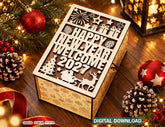 Wooden Christmas Gift Box 2026 | Holiday Box with Happy New Year Lid Digital Download |#U665| VectorPort