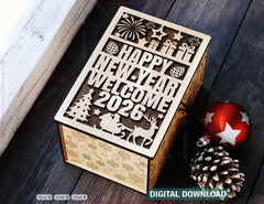 Wooden Christmas Gift Box 2026 | Holiday Box with Happy New Year Lid Digital Download |#U665|