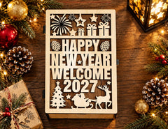 Wooden Christmas Gift Box 2026 | Holiday Box with Happy New Year Lid Digital Download |#U665| VectorPort