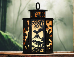 Prehistoric Dinosaur World Lantern T-Rex, Triceratops & Stegosaurus Panels | Jurassic Candle Holder Lamp Digital Download |#U671| VectorPort