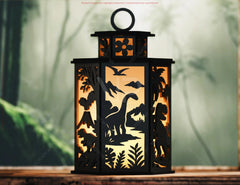 Prehistoric Dinosaur World Lantern T-Rex, Triceratops & Stegosaurus Panels | Jurassic Candle Holder Lamp Digital Download |#U671| VectorPort