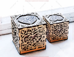 Love & Valentine’s Day Ornamental Cube Box – Laser Cut SVG File | Romantic Heart Filigree | Digital Download |#U672| VectorPort