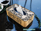 Elegant Floral Laser Cut Tissue Box Cover SVG | Wooden Napkin Box Sleeve | Napkin Dispenser | Digital Download |#U675|