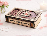 Customizable Valentine Wooden Book Box – Laser Cut Love Keepsake Box with Romantic Engraved Cover Digital Download |#U680|