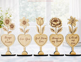 Heart Wooden Decor – Laser Cut Standing Flower Sign with Engraved Message Tulip, Rose Digital Download |#U684|