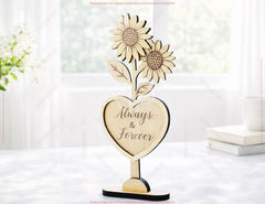 Heart Wooden Decor – Laser Cut Standing Flower Sign with Engraved Message Tulip, Rose Digital Download |#U684|