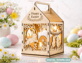 Easter Lantern Basket SVG | Wooden Candle Holder & Easter Egg Basket | Laser Cut Easter Box | Bunny & Chick Design | Digital Download |#U685| VectorPort