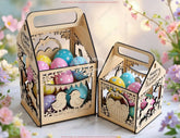 Easter Lantern Basket SVG | Wooden Candle Holder & Easter Egg Basket | Laser Cut Easter Box | Bunny & Chick Design | Digital Download |#U685|