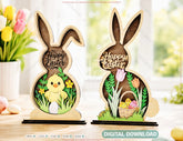 Wooden Easter Bunny Decor SVG | Layered Bunny Shadow Box | Happy Easter Laser Cut Design | Spring Bunny Ornament Digital Download |#U688| VectorPort