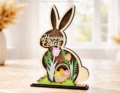Wooden Easter Bunny Decor SVG | Layered Bunny Shadow Box | Happy Easter Laser Cut Design | Spring Bunny Ornament Digital Download |#U688|