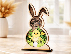 Wooden Easter Bunny Decor SVG | Layered Bunny Shadow Box | Happy Easter Laser Cut Design | Spring Bunny Ornament Digital Download |#U688|