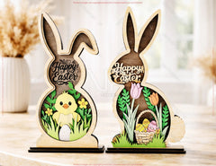 Wooden Easter Bunny Decor SVG | Layered Bunny Shadow Box | Happy Easter Laser Cut Design | Spring Bunny Ornament Digital Download |#U688| VectorPort