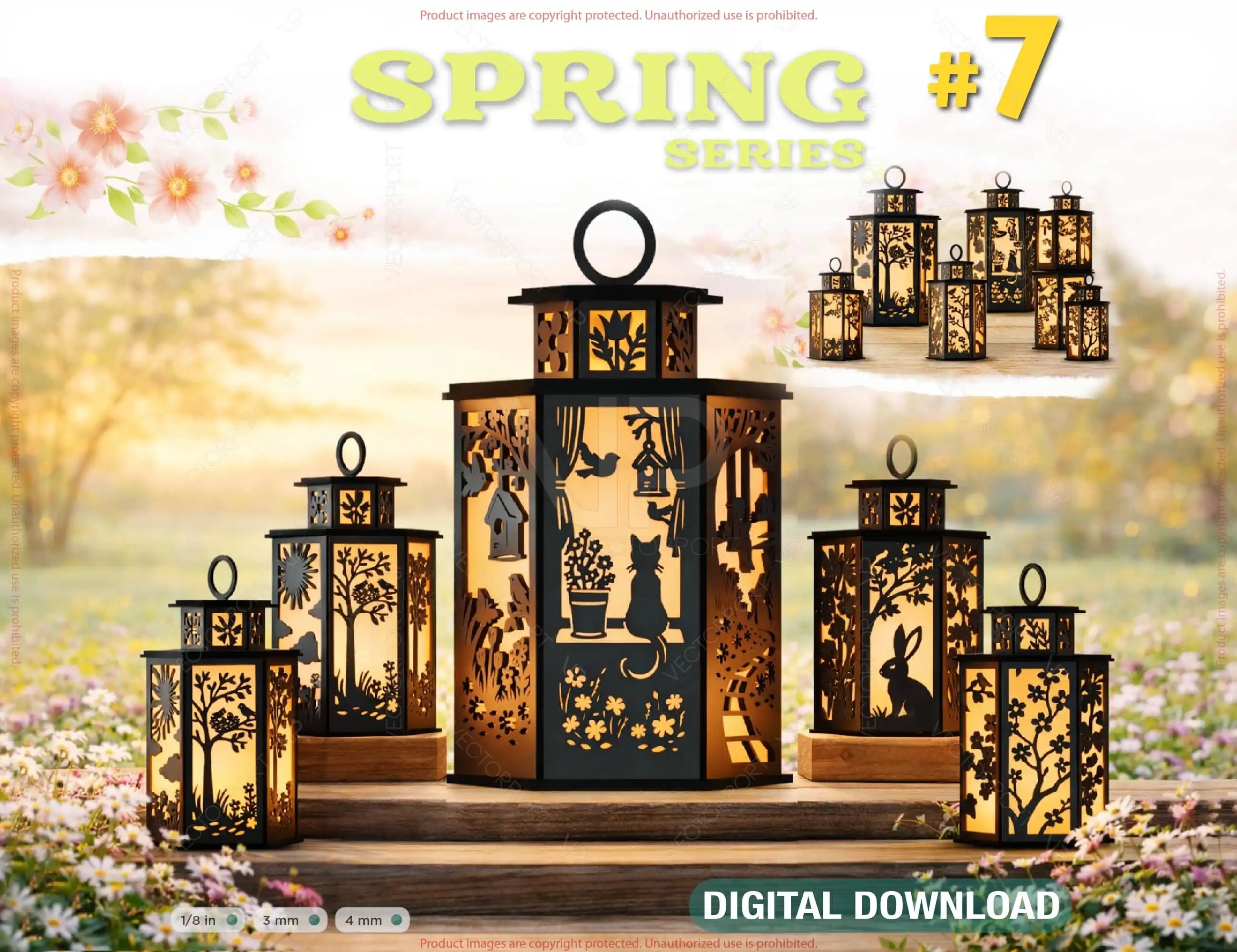 Spring Theme Laser Cut Lantern Bundle | 10 Designs | DIY Wooden Candle Holder Digital Download |#U692| VectorPort