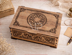 Vintage Style Ornate Wooden Keepsake Box | Laser Cut Gift Box | Engraved Wooden Box Design Digital Download |#U697|