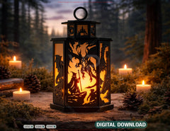 Fantasy Lantern SVG | Dragon & Wizard Laser Cut Lantern | Shadow Box Candle Lantern | Gothic Castle Light Box Digital Download |#U698| VectorPort