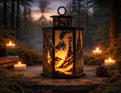 Fantasy Lantern SVG | Dragon & Wizard Laser Cut Lantern | Shadow Box Candle Lantern | Gothic Castle Light Box Digital Download |#U698|