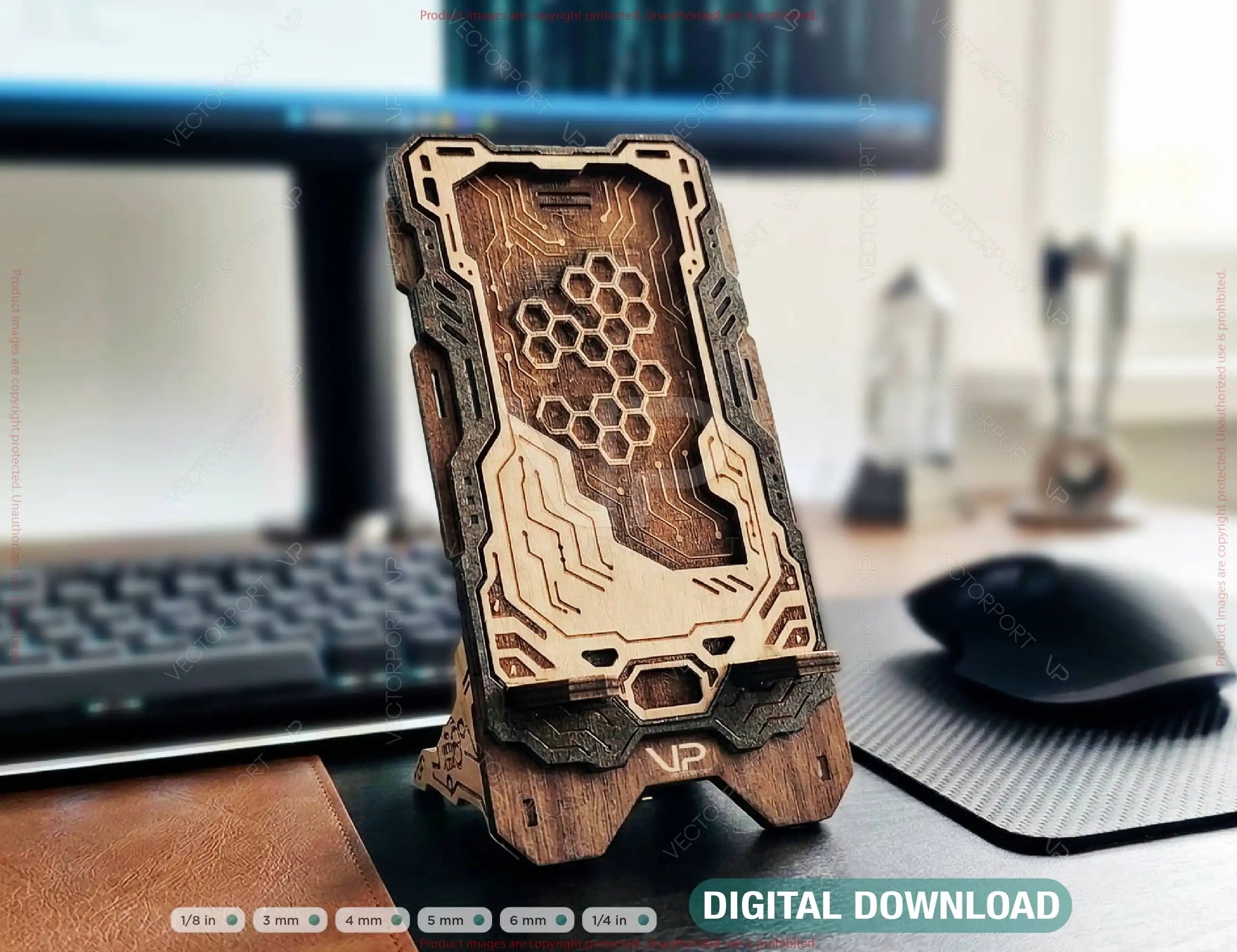 Futuristic Phone Stand SVG | Laser Cut Phone Holder | Sci-Fi Phone Dock | Wooden Phone Stand File | CNC Laser Cut Stand Digital Download |#U702| VectorPort