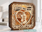 Personalized LED Wooden Shadow Box – Mother & Child Light – Laser Cut Layered Mom Gift Digital Download |#U712|