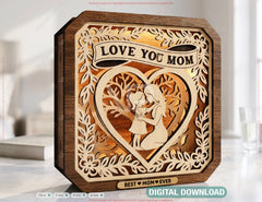 Personalized LED Wooden Shadow Box – Mother & Child Light – Laser Cut Layered Mom Gift Digital Download |#U712|