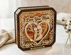 Personalized LED Wooden Shadow Box – Mother & Child Light – Laser Cut Layered Mom Gift Digital Download |#U712|